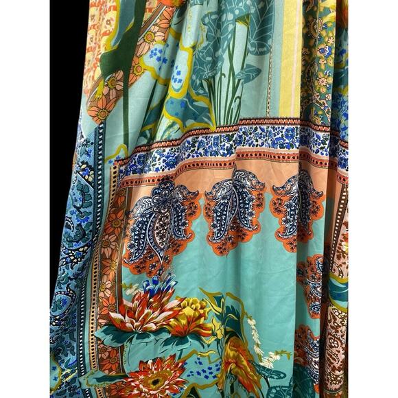 Shelli Segal Dress Gown Satiny Slip Paisley Slit Long Boho Forest Fairy Formal 2 - Picture 9 of 16